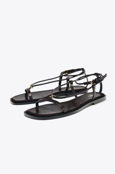 LEATHER THIN STRAPPY SANDALS - Brown by Zara - Image 2