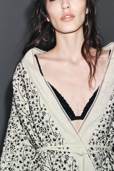 ZW COLLECTION EMBROIDERED KIMONO WITH LINEN - Beige by Zara - Image 1