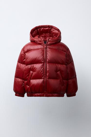 PLUMÍFERO PLUMA PLUMÓN WATER REPELLENT Y WINDPROOF CAPUCHA - Rojo oscuro de Zara - Imagen 0