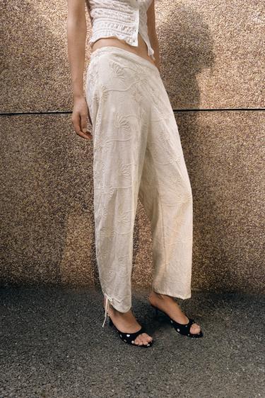 EMBROIDERED SEQUIN SAROUEL TROUSERS - Ecru by Zara