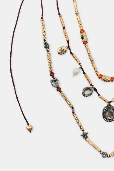 PACK OF 3 CORD NECKLACES WITH CHARMS AND JEWELS - Golden by Zara - Image 4