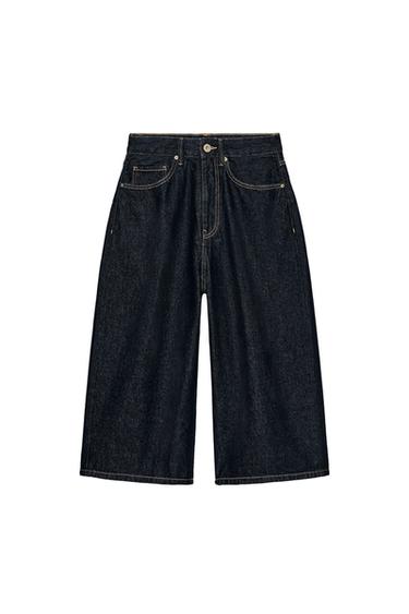 TRF BAGGY DENIM JORTS - Dark indigo by Zara