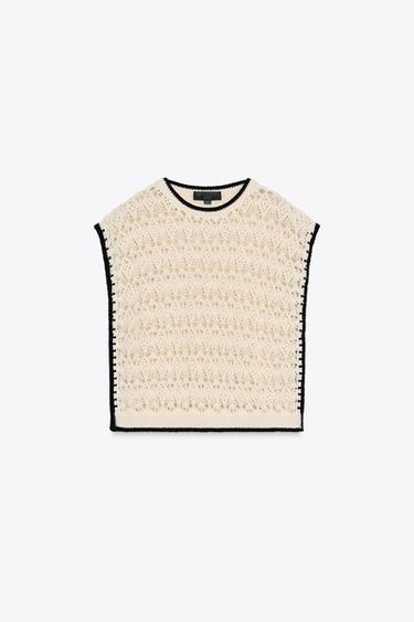 POINTELLE KNIT VEST - Ecru by Zara - Image 3