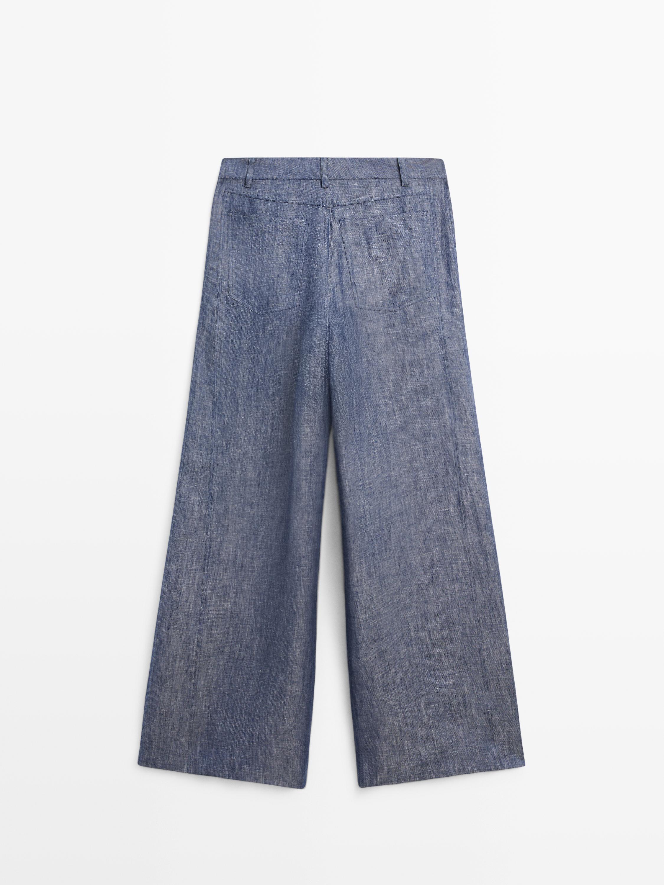 High-waist linen palazzo trousers