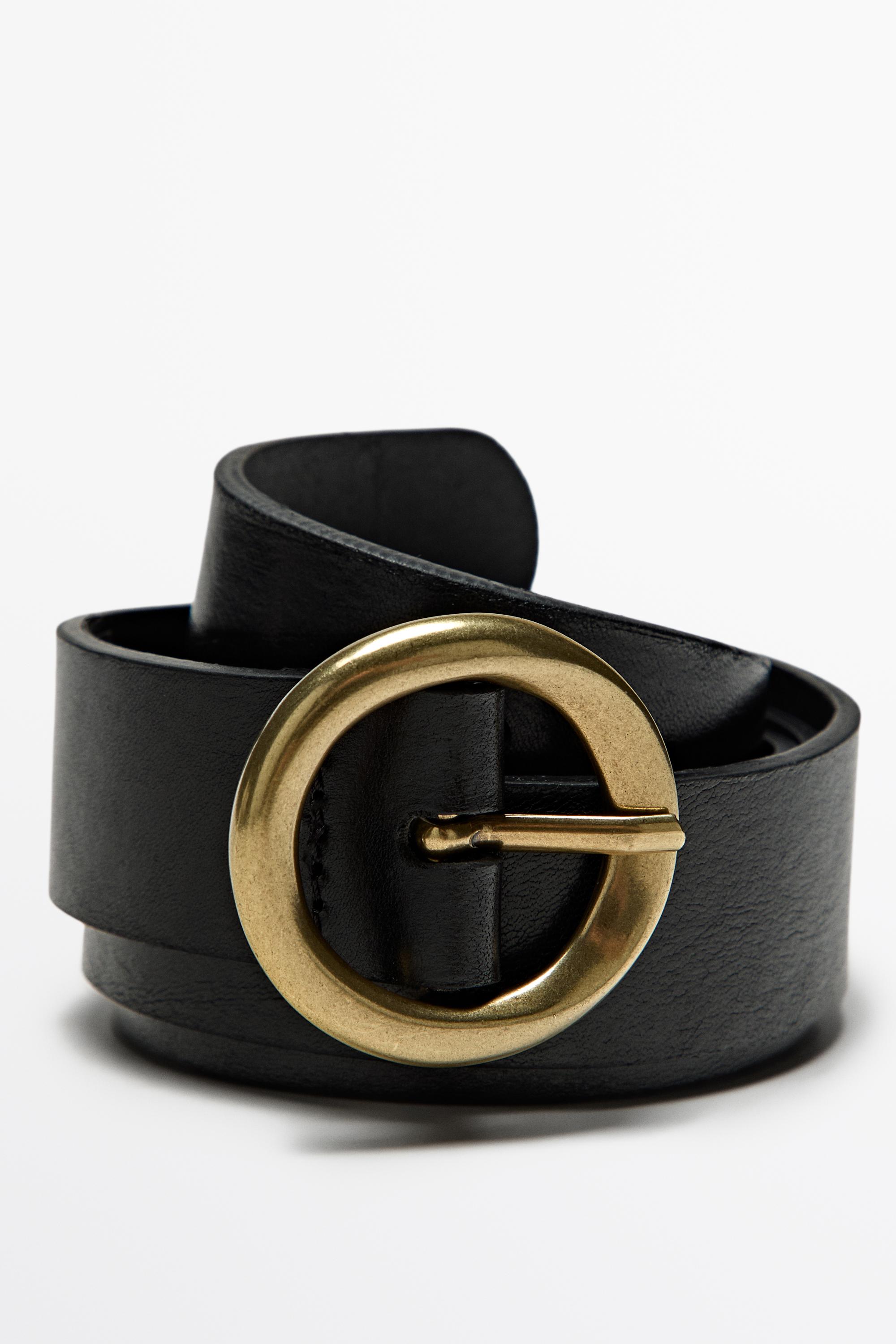 Nappa leather belt with round buckle