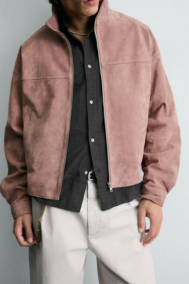 BLOUSON CROPPED FIT EN CUIR DAIM - Rose pastel de Zara - Image 5