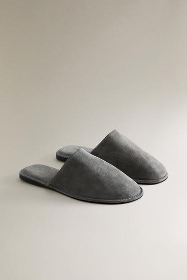 LEATHER SLIPPERS WITH CASE - Grey by Zara - Image 1