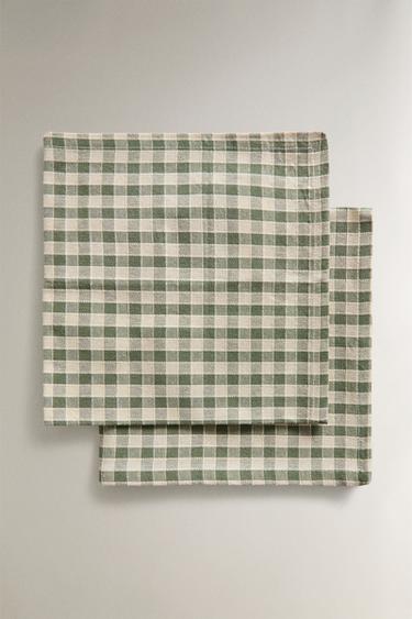 LOT SERVIETTES DE TABLE CARREAUX ET SURPIQÛRES (LOT DE 2) - Vert de Zara - Image 0