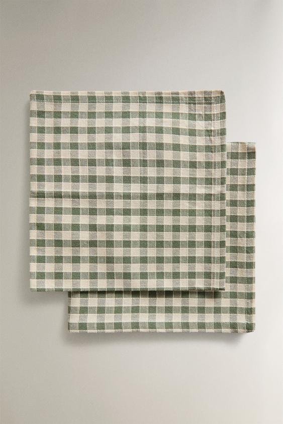 PACK SERVILLETAS CUADROS Y PESPUNTE (PACK DE 2 UNIDADES) - Verde de Zara - Imagen 0