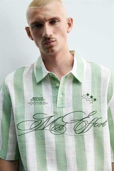 CHEMISE POLO COUPE AMPLE À IMPRIMÉS GRAPHIQUES - Vert de Zara - Image 5