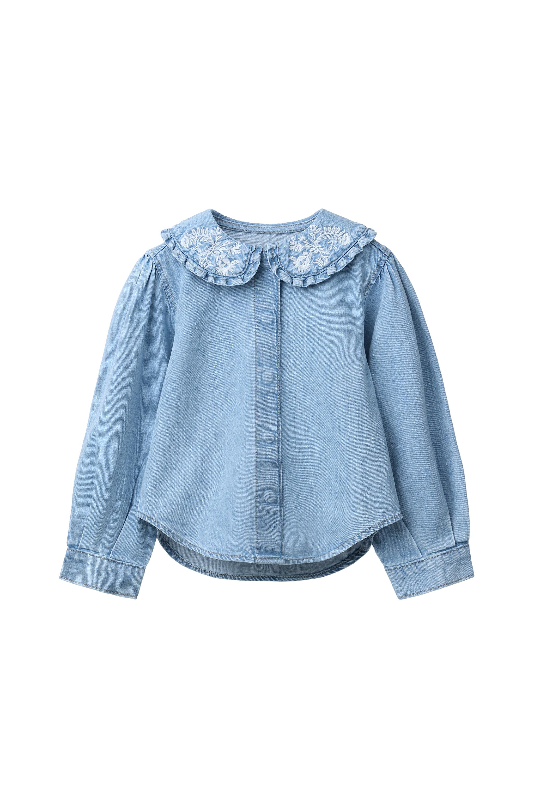 DENIM SHIRT WITH EMBROIDERED FLORAL COLLAR - Blue | ZARA United States
