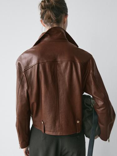 Zara Nappa leather biker jacket - Brown