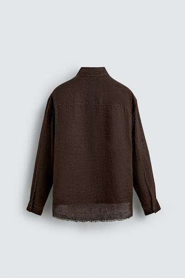 CHEMISE SEMI-TRANSPARENTE 100% LIN - Marron de Zara - Image 7