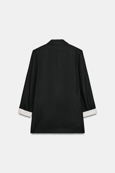 VESTE AVEC LIN À MANCHES RETROUSSÉES - Noir de Zara - Image 6