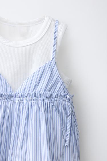 TOP À RAYURES AVEC T-SHIRT CÔTELÉ - Bleu de Zara - Image 2