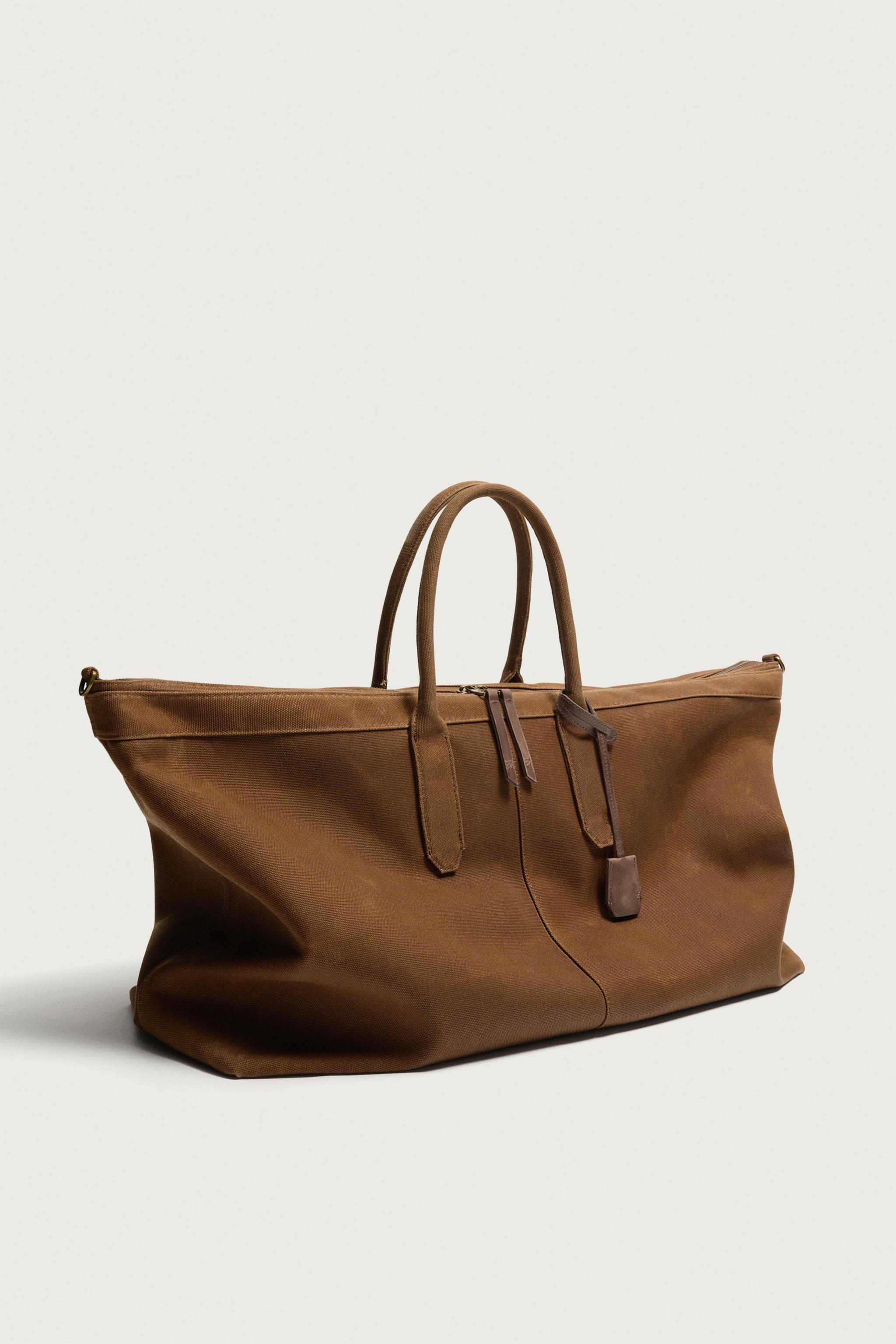 LEATHER DETAIL SHOPPER BAG — Tobacco Brown