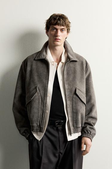 Zara WASHED FAUX SUEDE JACKET - Anthracite grey