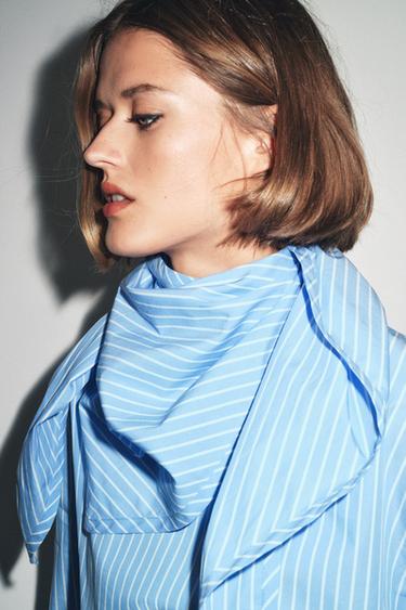 STRIPED SHIRT WITH MULTI-POSITION SCARF ZW COLLECTION - White / Sky blue by Zara - Image 1