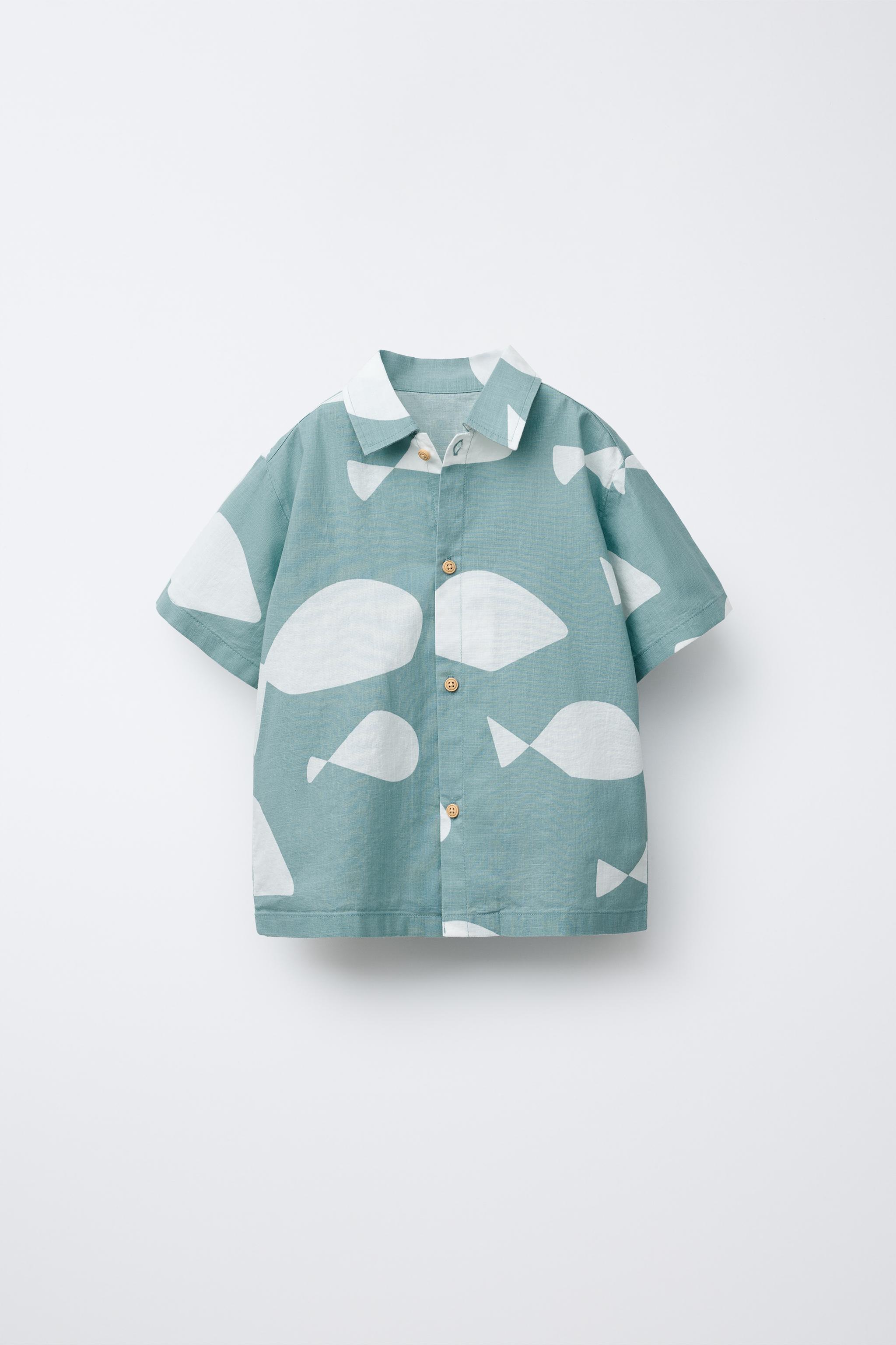 魚柄プリントシャツ - ブルー | ZARA Japan / 日本