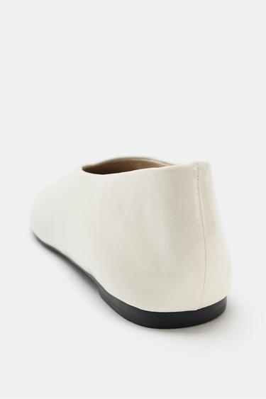 FLAT LEATHER BALLET FLATS - Ecru White by Zara - Image 5