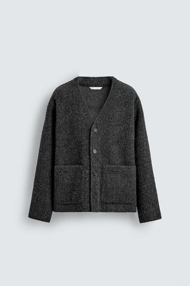 TEXTURED WOOL CARDIGAN - Anthracite Grey by Zara