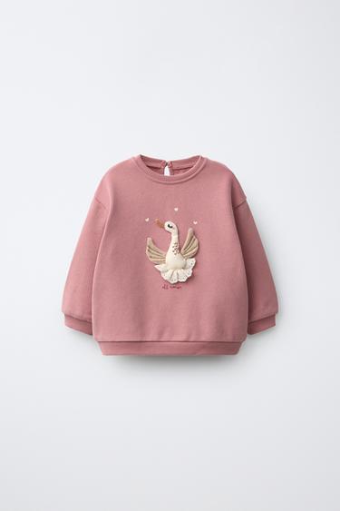 Zara SWAN APPLIQUÉ SWEATSHIRT - Dark pink