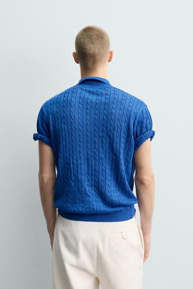 CABLE KNIT TEXTURED POLO SHIRT - Blue by Zara - Image 2