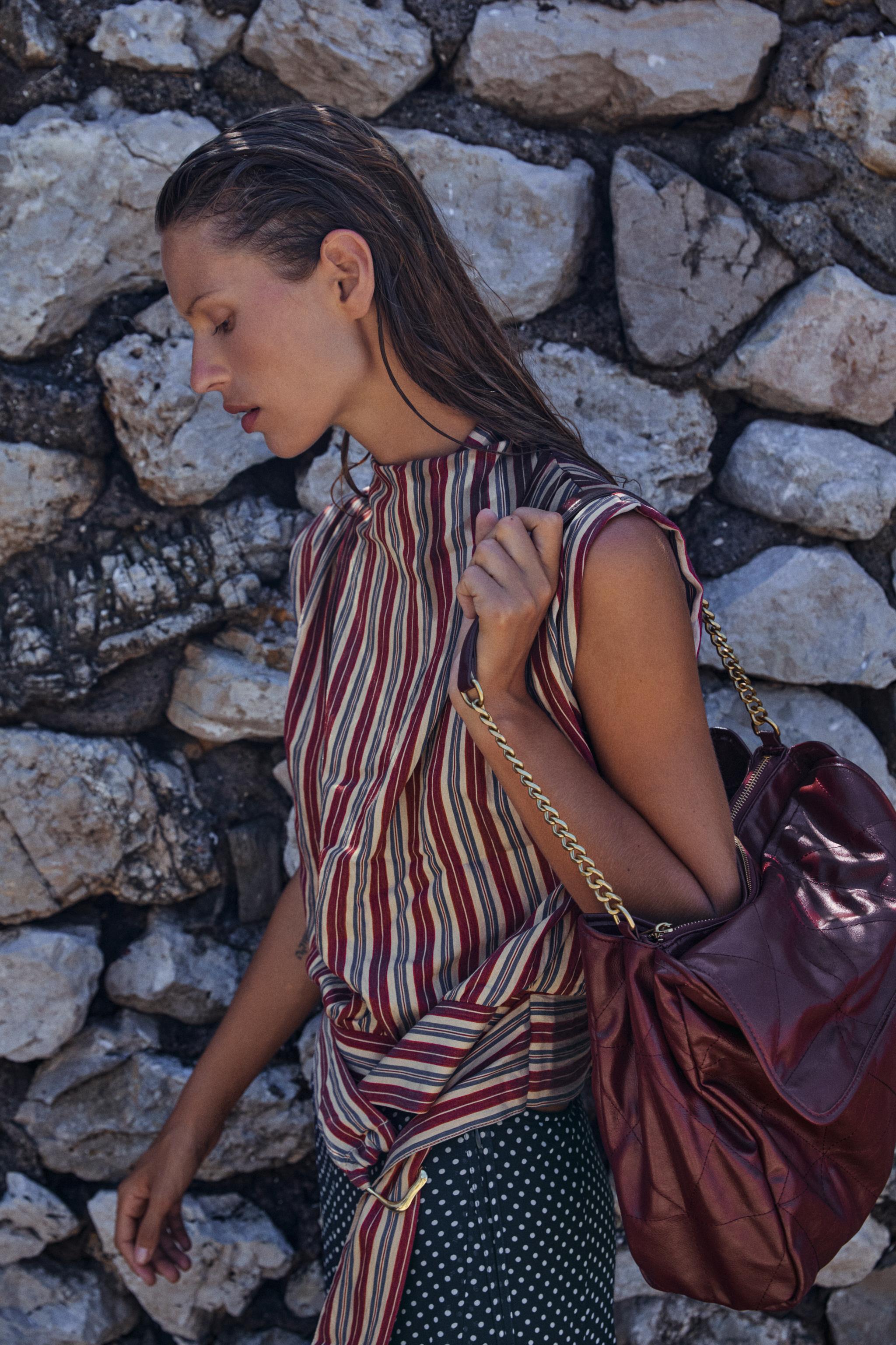 Женские рубашки Zara STRIPED TOP WITH KNOT DETAIL — фото 4