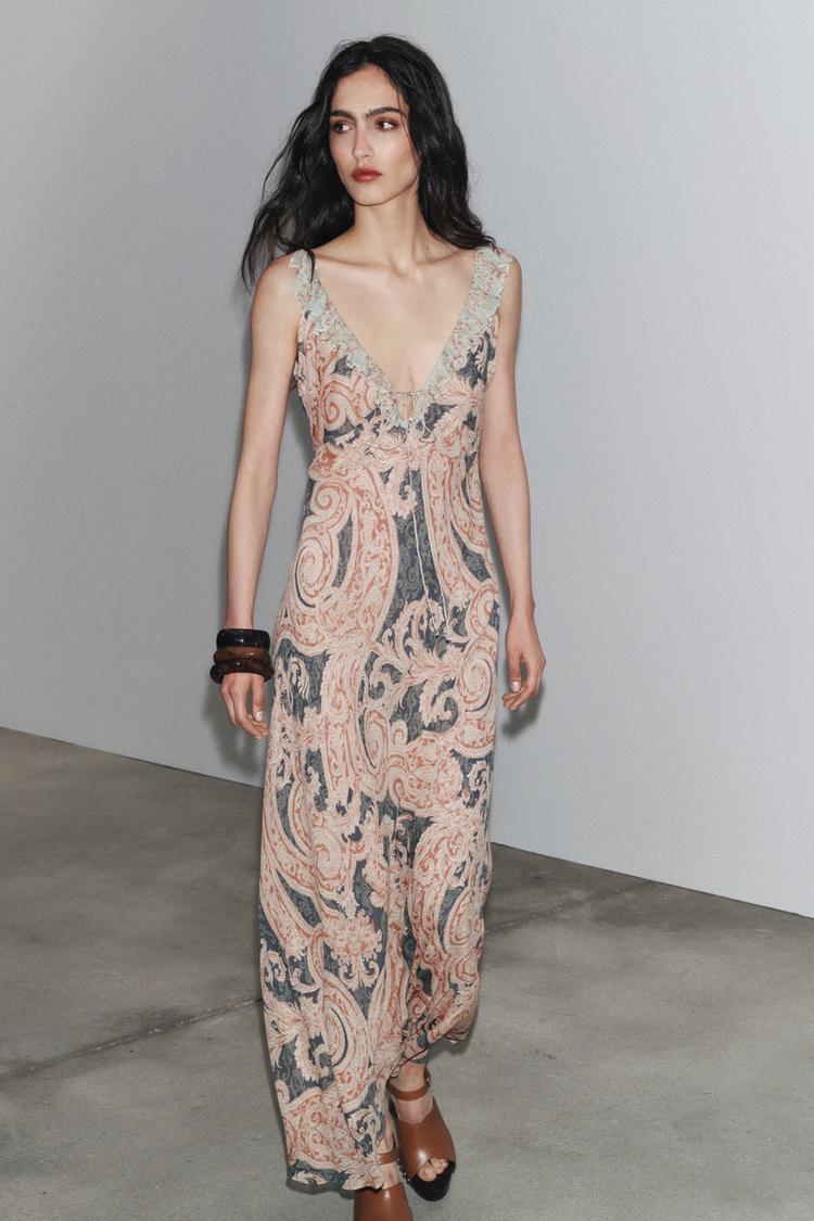 VESTIDO LENCERO ESTAMPADO ZW COLLECTION Estampado ZARA Chile