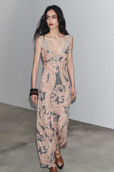 Zara ZW COLLECTION 印花吊帶連身裙 - 印花