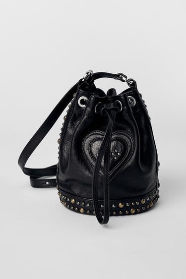 LEATHER STUDDED GATHERED BUCKET BAG KATE MOSS X ZARA - Black by Zara