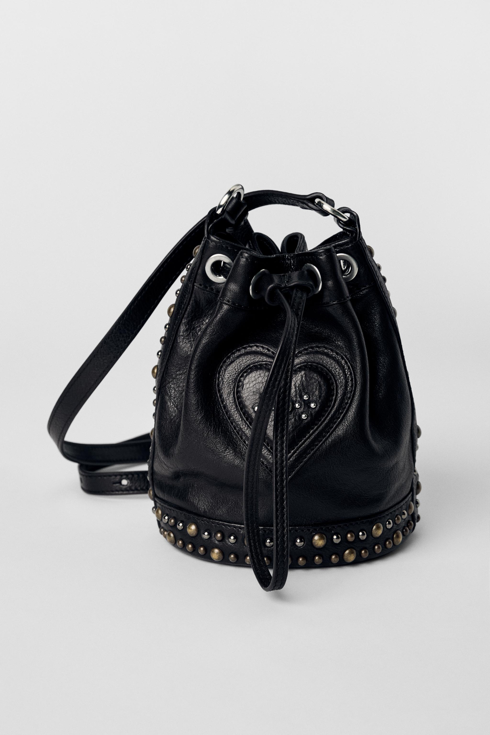 STUDDED RUCHED LEATHER BUCKET BAG KATE MOSS X ZARA