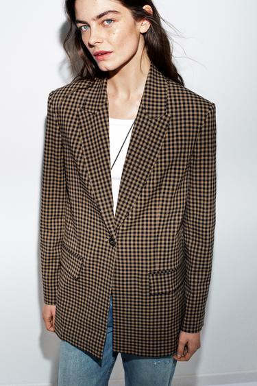 OVERSIZED GINGHAM BLAZER - Beige-brown by Zara