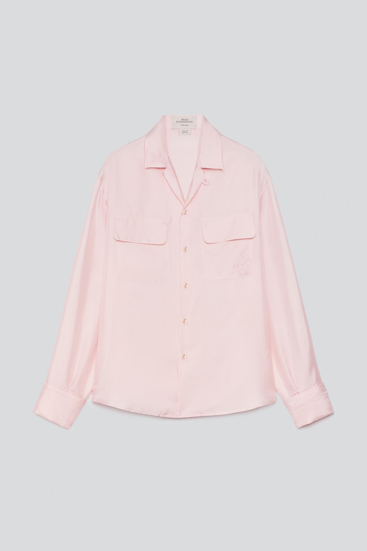 100% SILK POCKET SHIRT — White / Pink