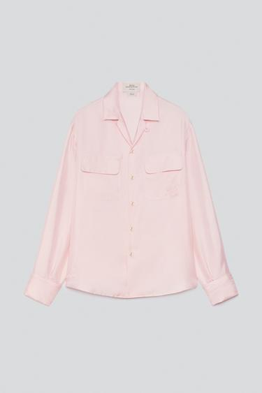 100% SILK POCKET SHIRT — White / Pink 1