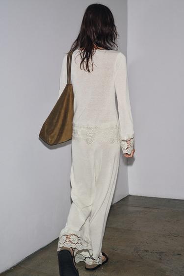 PANTALON GUIPURE COMBINÉ - Écru de Zara - Image 2