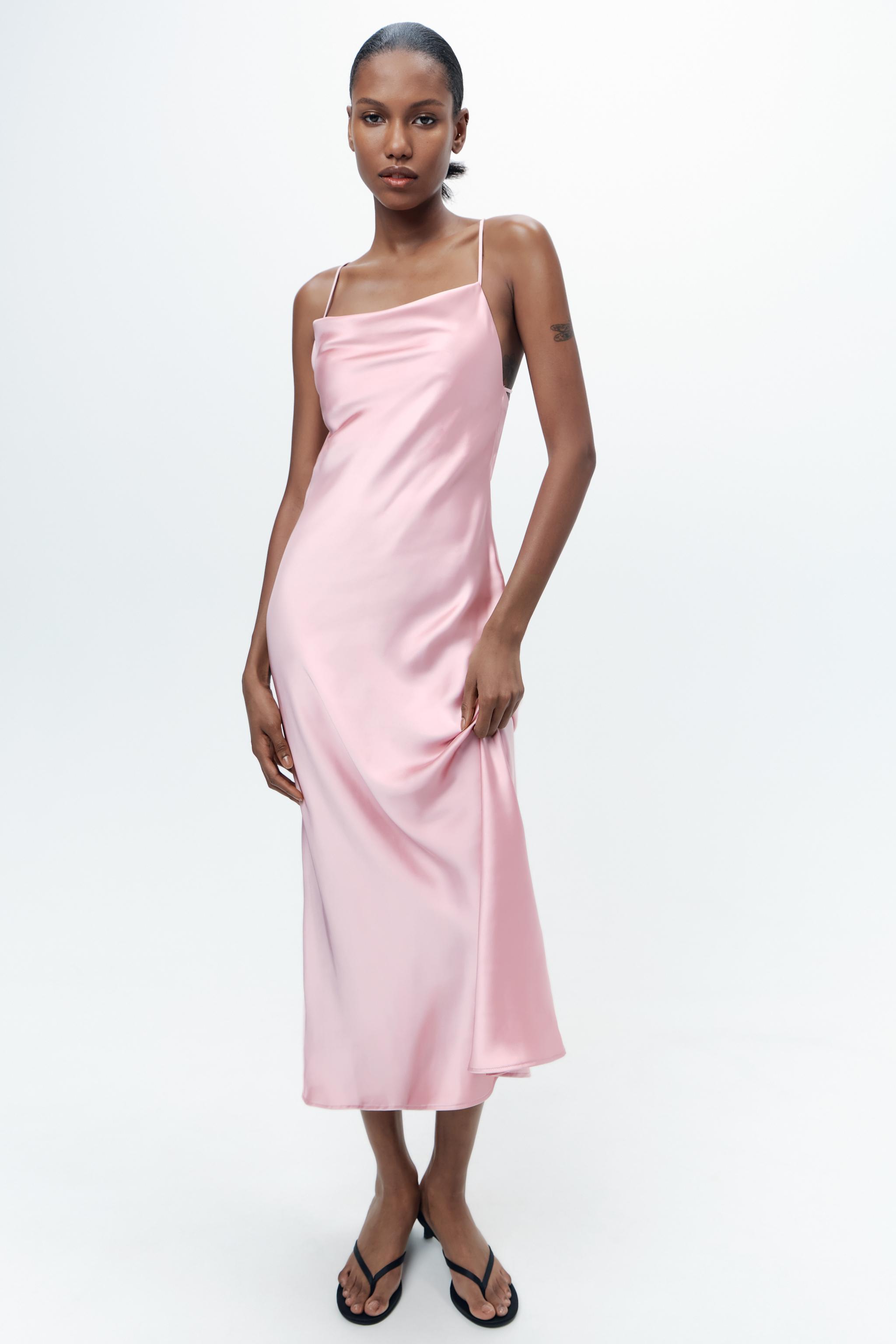 DRAPED SATIN MIDI DRESS Pale pink ZARA Australia