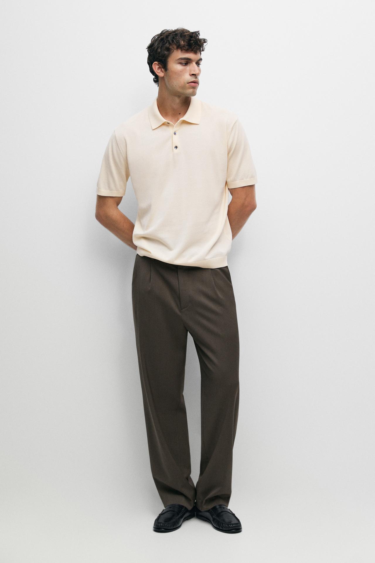 100% cotton knit polo sweater — Ecru