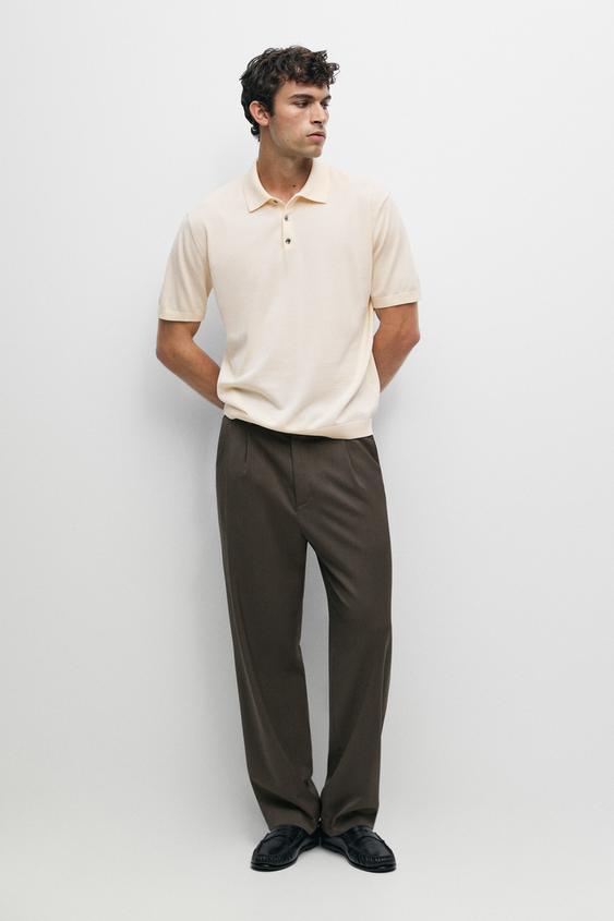 Zara 100% cotton knit polo sweater - Ecru - Image 0