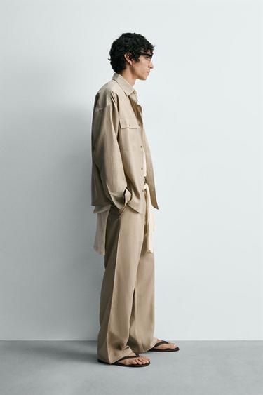 PANTALON FLUIDE À PLIS - Vert olive de Zara - Image 3