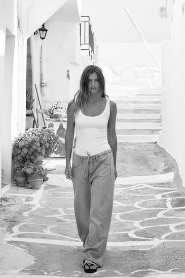 بنطلون منسدل DENIM TRF برباط - أزرق فاتح by Zara