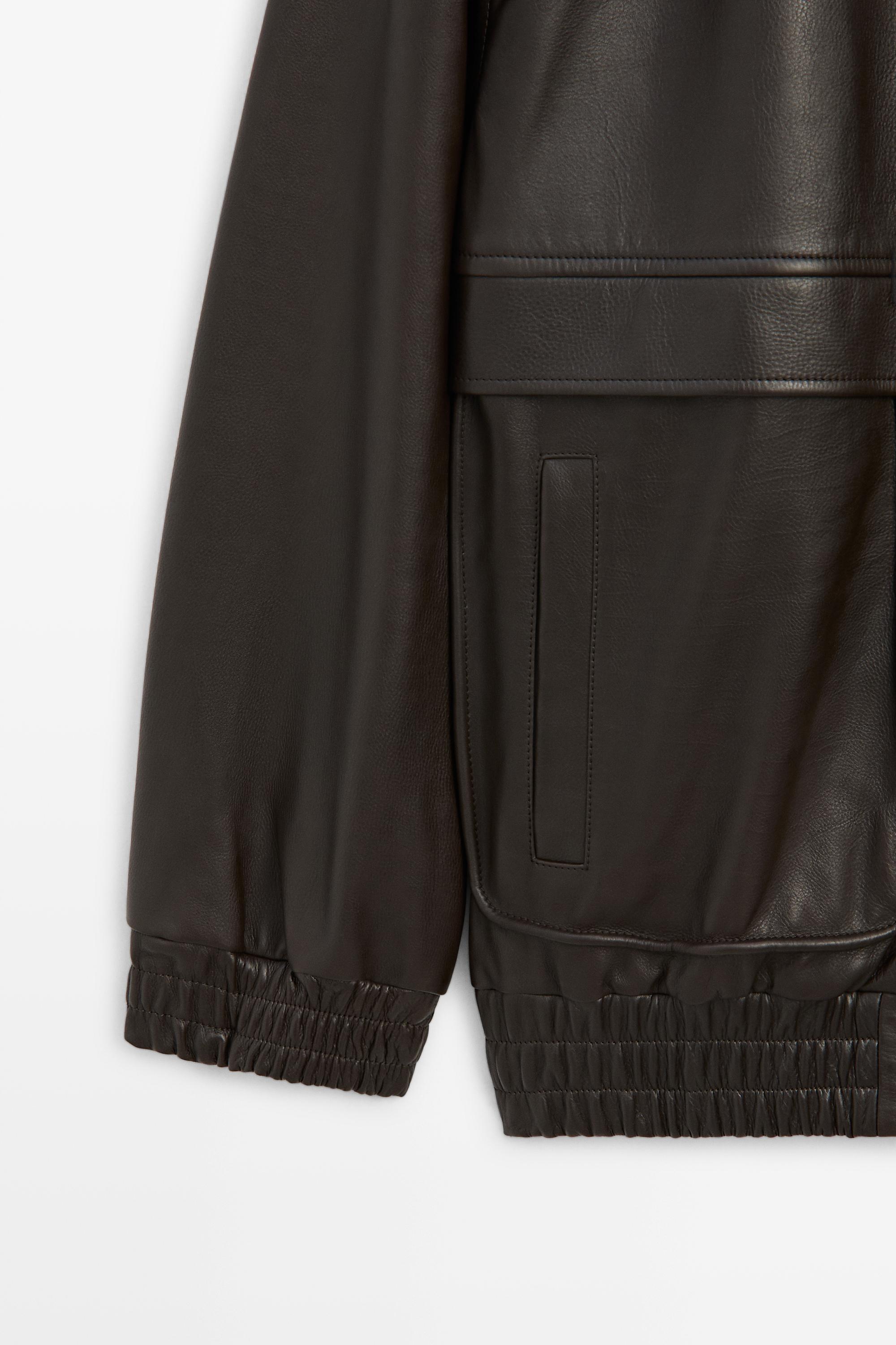 Blouson bomber zippé en cuir nappa