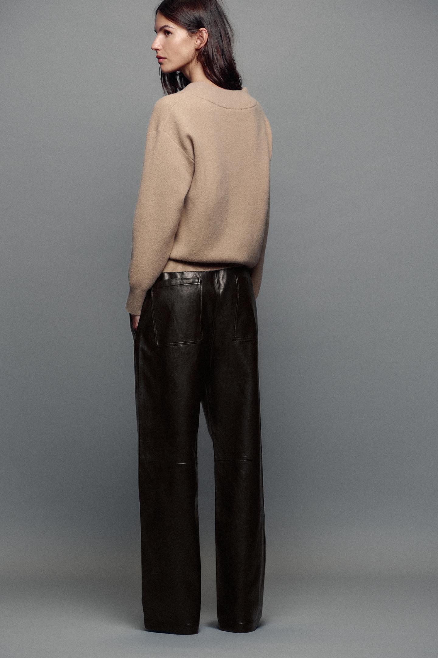Женские брюки Zara ZW Collection Faux Leather Jogger, цвет: Коричневый — фото 5