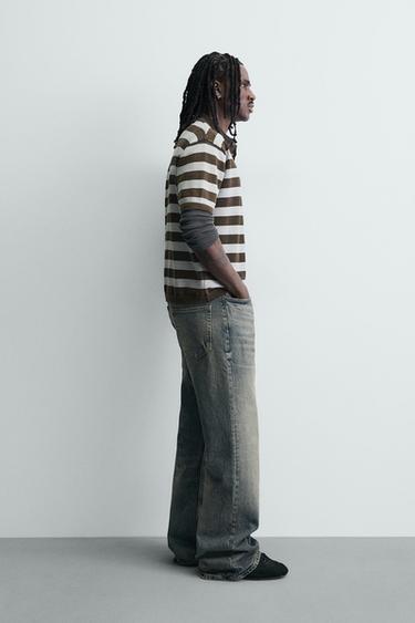STRIPED JACQUARD KNIT POLO SHIRT - Brown by Zara - Image 3