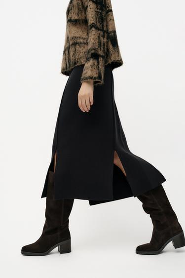 HALFLANGE TRICOT ROK MET OPENINGEN - Donker marineblauw van Zara