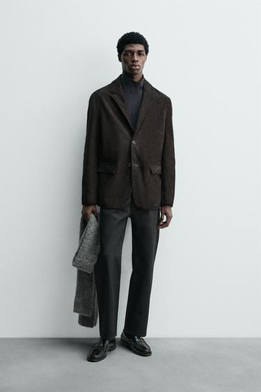 SUEDE LEATHER BLAZER - Dark brown by Zara