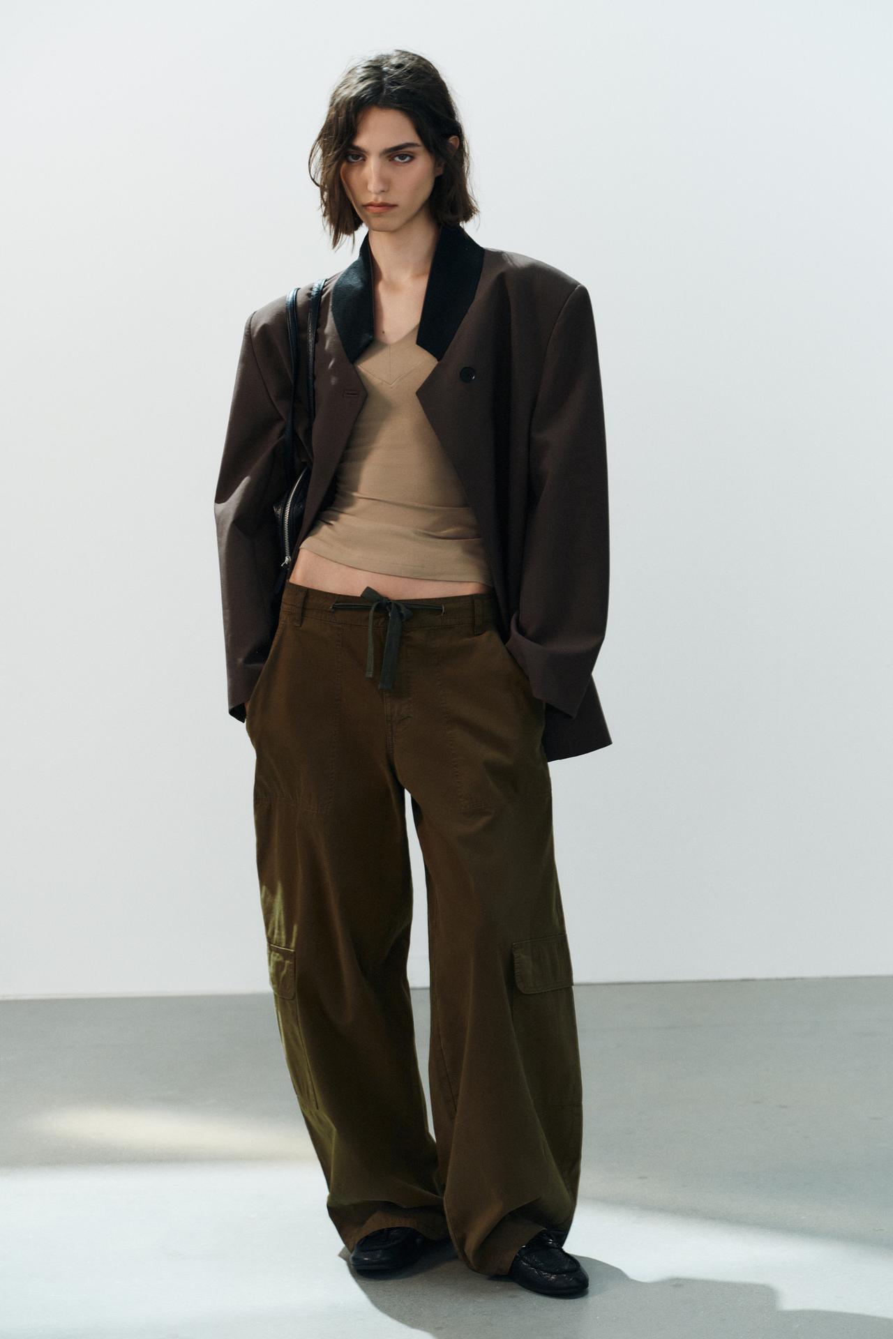CONTRAST COLLAR OVERSIZED BLAZER — Dark brown