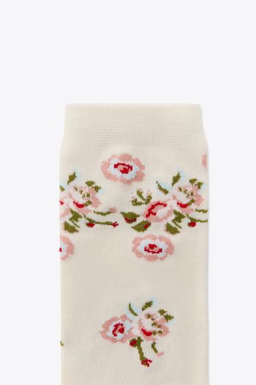 CHAUSSETTES IMPRIMÉES FLEURS - Écru de Zara - Image 1
