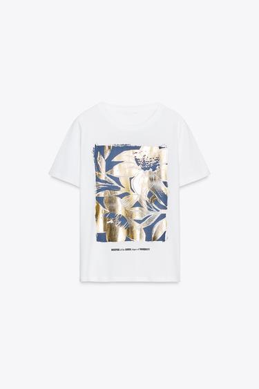T-SHIRT WITH METALLIC PRINT - White by Zara - Image 2