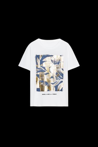 CAMISETA ESTAMPACIÓN METALIZADA - Blanco de Zara